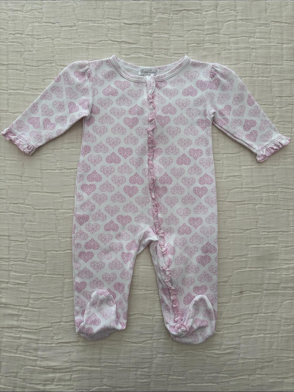 Kissy Kissy 1 Pc Heart Print Footie - Pinks/White, Size 3-6 M